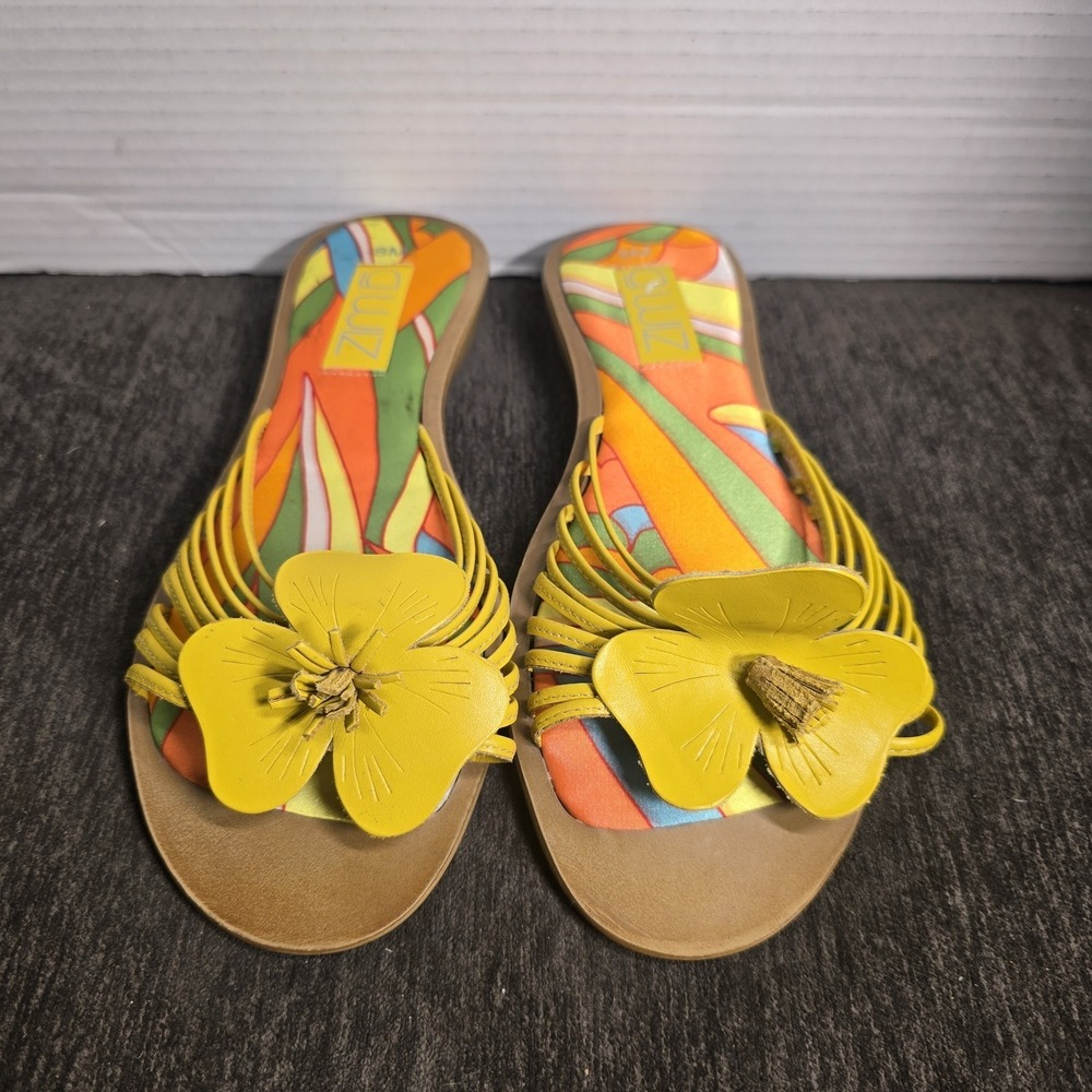 G-Wiz Summer Edition Yellow Floral Strappy Slide Sandals Psychedelic Print 8M